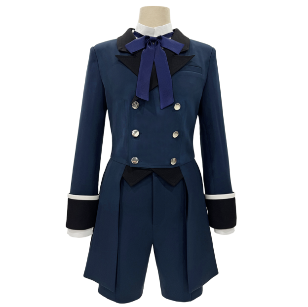 HOLOUN Butler Anime Ciel Phantomhive Cosplay Costume Dark Blue Double-Breasted Coat Short Animation Convention Daily Wear