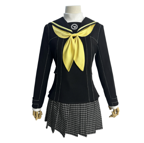 HOLOUN P4 Game Kujikawa Rise Cosplay Costume Embroidery School Badge Suit Plaid Pattern Skirt White Shirt Yellow Tie Daily Wear