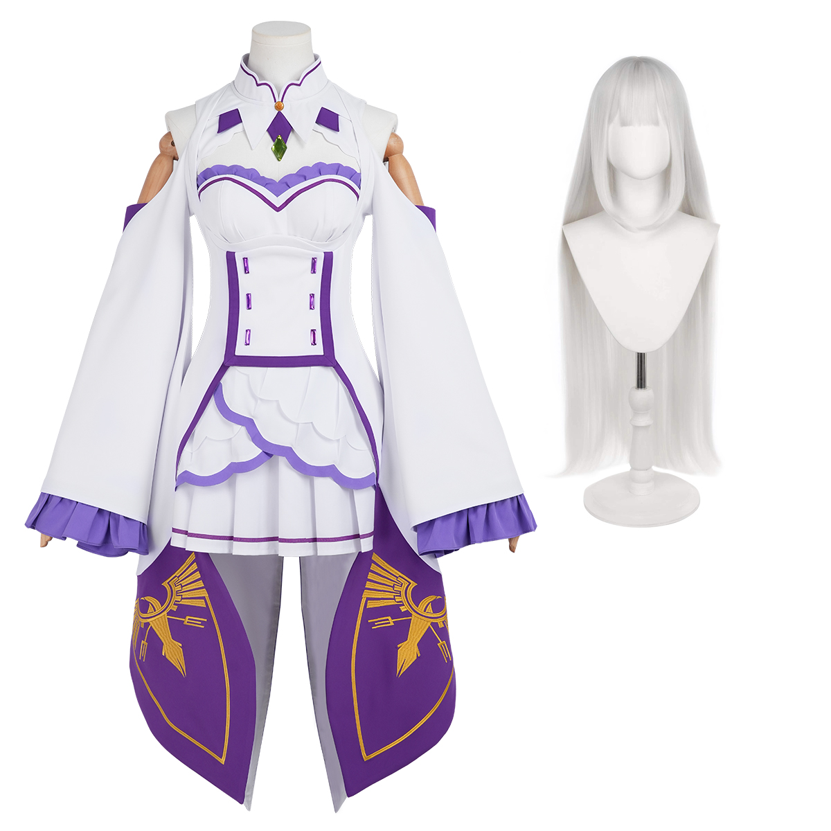 Pre-sale HOLOUN Emilia Cosplay Costume Wig Zero Anime Embroidery Clothes Skirt Convention Halloween Christmas Party