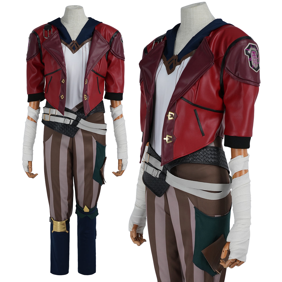 HOLOUN LOL Game Vi The Piltover Enforce Cosplay Costume Wig Faux Leather Jacket  Halloween Christmas Convention Pants Vest