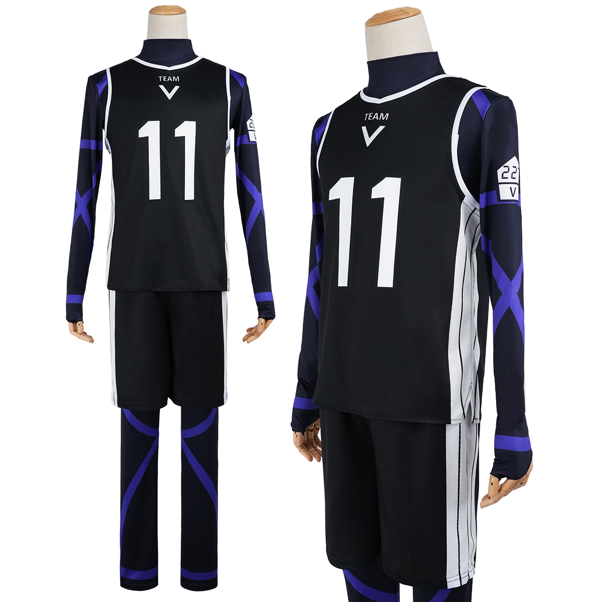 HOLOUN Blue Lock Anime Nagi Cosplay Costume Wig Jersey No.11 Black T-shirt Football Soccer Training Uniform Halloween Christmas