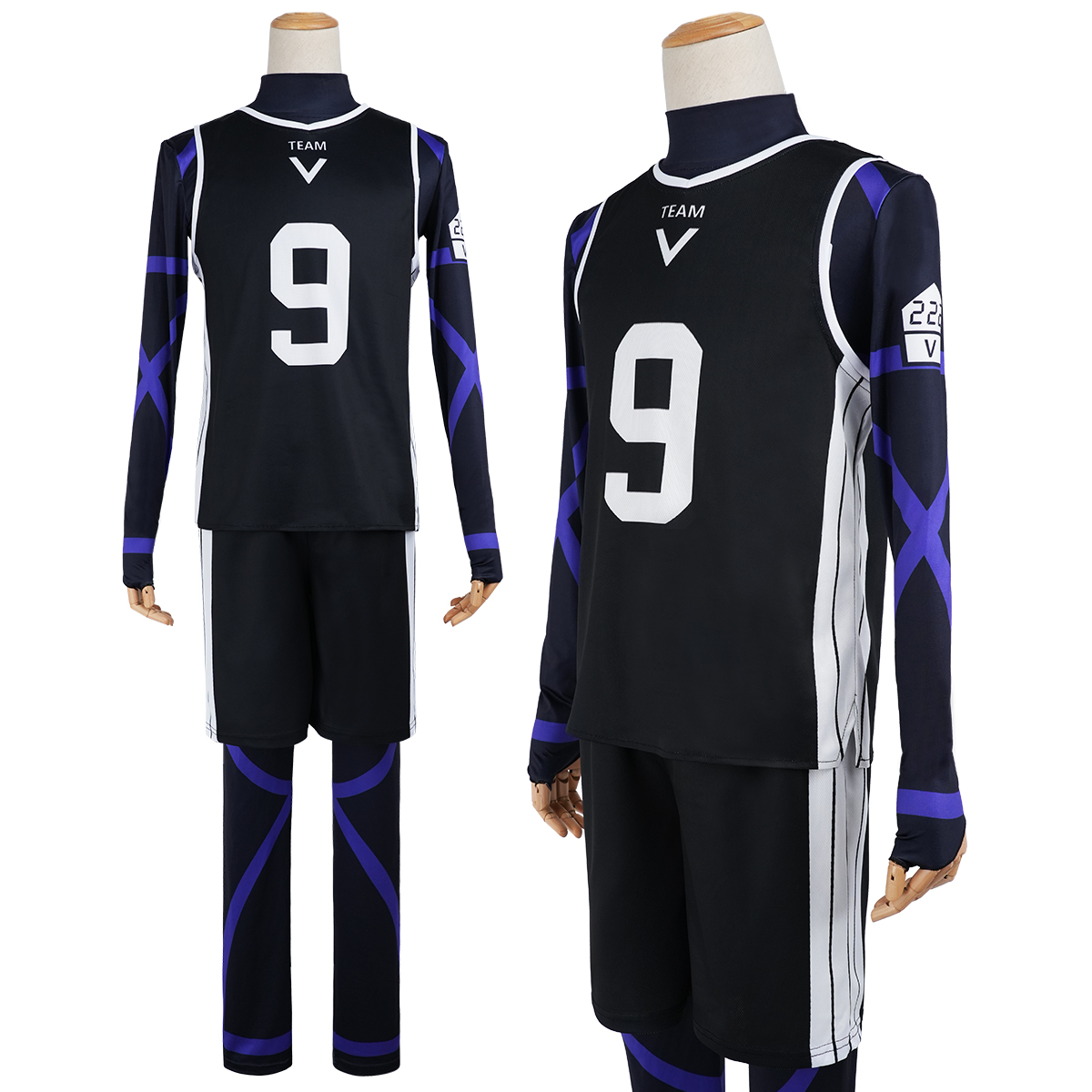 HOLOUN Anime Reo Cosplay Costume Wig Jersey No.9 Black T-shirt Football Soccer Training Uniform Halloween Christmas