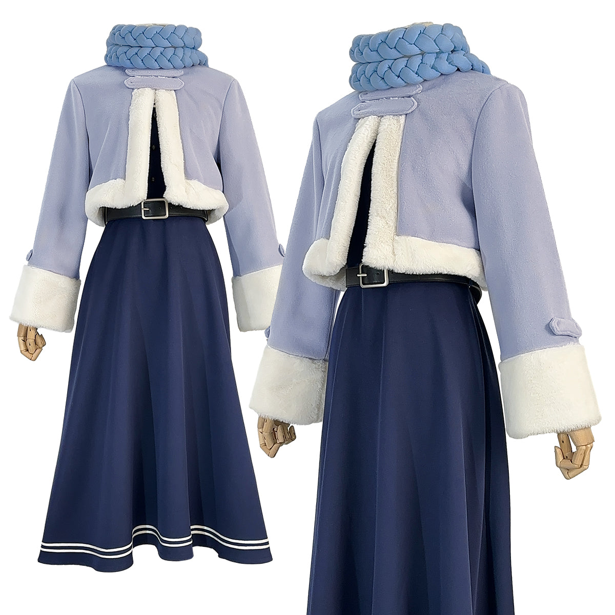 HOLOUN Frieren Beyond Journey's End Anime Fern Cosplay Costume Wig Winter Cape Dress Braid Scarf Halloween Christmas Convention