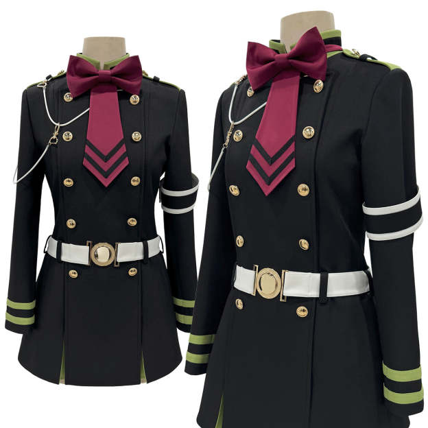 HOLOUN Seraph Of The End Anime Shinoa Hiiragi Cosplay Costume Coat Belt Bow Tie Halloween Christmas Convention Daily Wear