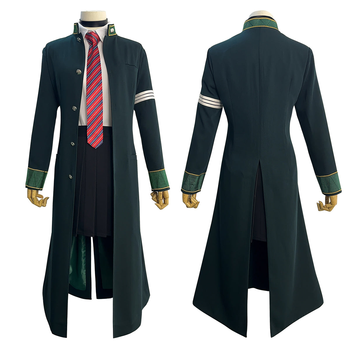 HOLOUN Wind Breaker Anime Tasuku Tsubakino Cosplay Costume Green Long Trench Coat Uniform Skirt White Shirt Choker Tie Bow-knot
