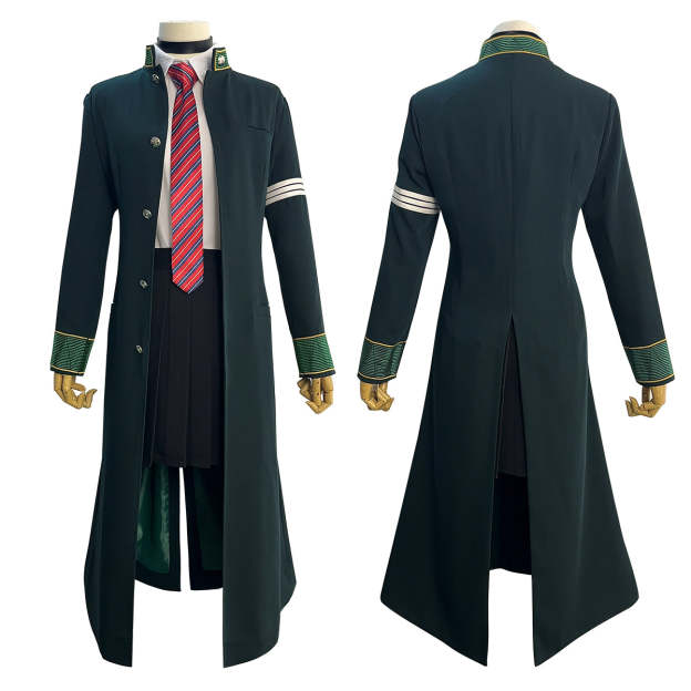 HOLOUN Wind Breaker Anime Tasuku Tsubakino Cosplay Costume Green Long Trench Coat Uniform Skirt White Shirt Choker Tie Bow-knot
