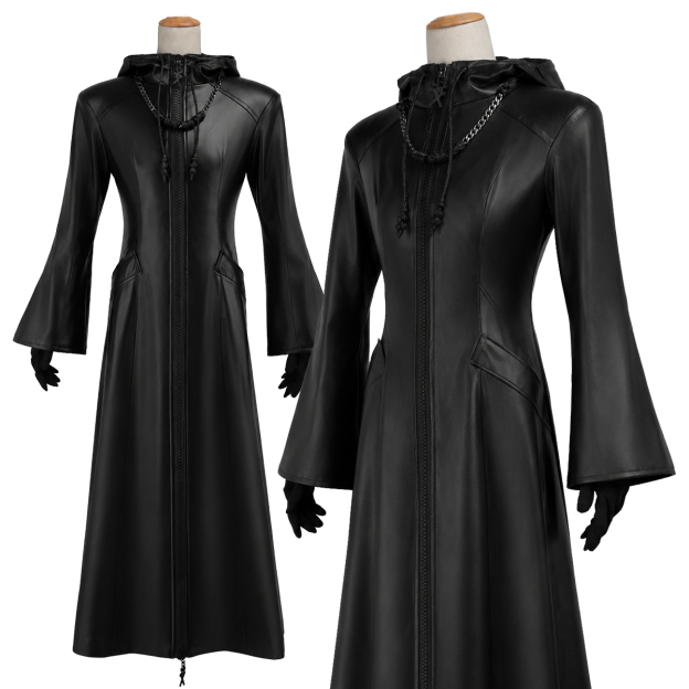 Pre-sale HOLOUN KH Game Organization Cosplay Costume Black Hooded Leather Coat Necklace Gloves Convention Halloween Christmas