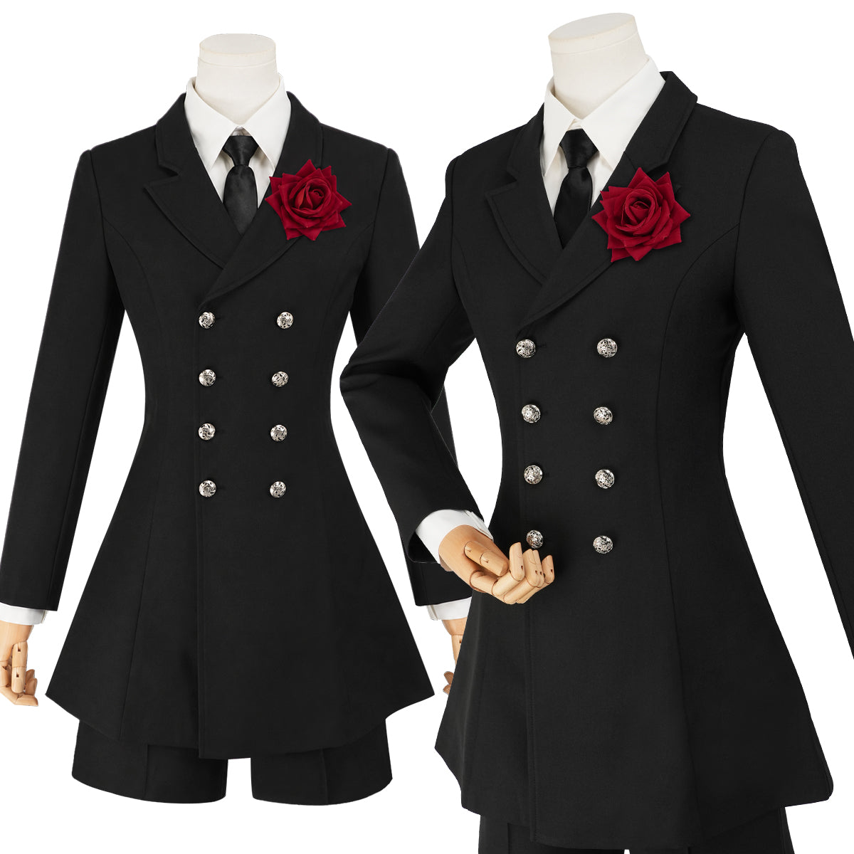 HOLOUN Anime Ciel Phantomhive Cosplay Costume Funeral Outfit Double-breasted Blazer Coat Eye Mask Convention Halloween
