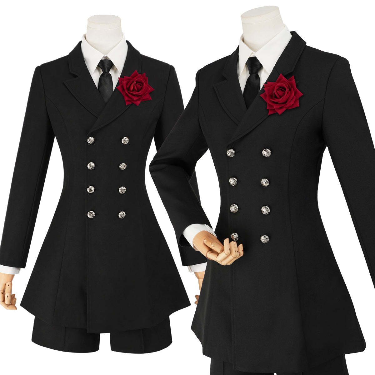 HOLOUN Anime Ciel Phantomhive Cosplay Costume Funeral Outfit Double-breasted Blazer Coat Eye Mask Convention Halloween