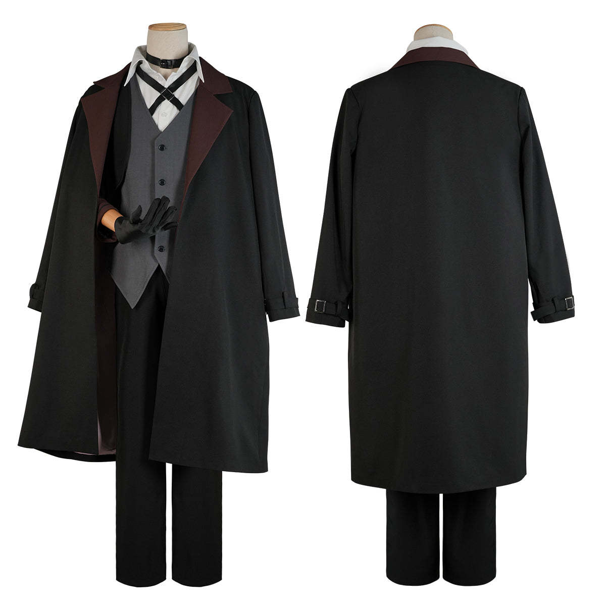 HOLOUN Bungo Anime Nakahara Chuuya Cosplay Costume Wig Oversize Lining Coat Elastic Pants Shirt Vest Hat Gloves Choker Daily Wearing
