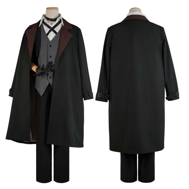 HOLOUN Bungo Anime Nakahara Chuuya Cosplay Costume Wig Oversize Lining Coat Elastic Pants Shirt Vest Hat Gloves Choker Daily Wearing