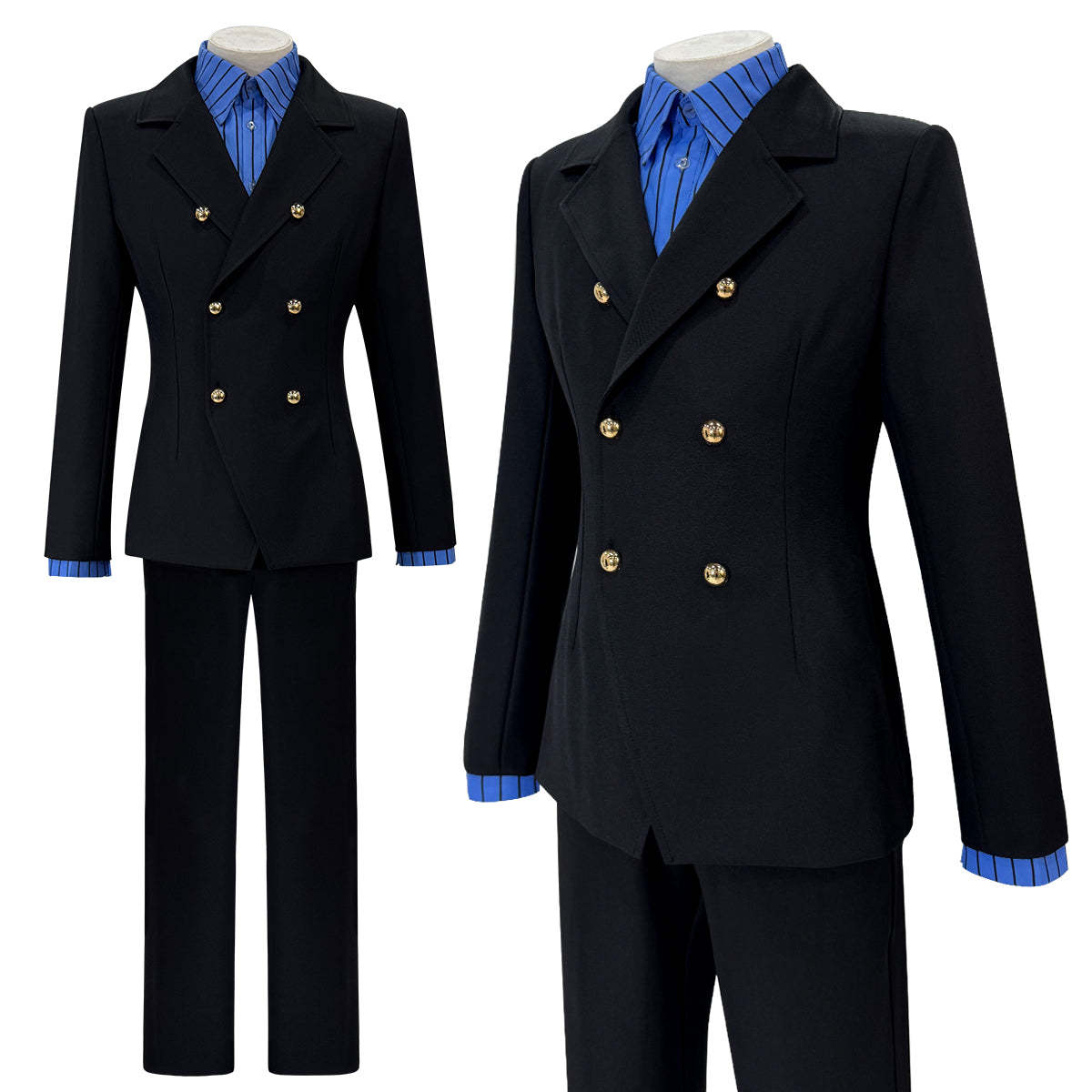 HOLOUN ONE Anime Sanji Cosplay Costume Wig Black Double-Breasted Suit Pants Blue Shirt Daily Wear Cos Convention