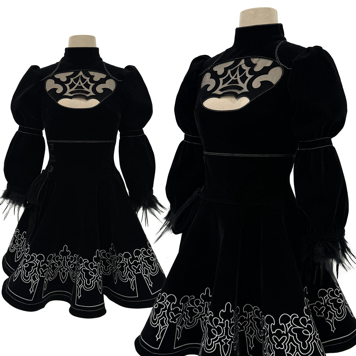 HOLOUN 2B Game Cosplay Costume Embroidery Dress Convention Halloween Christmas Eye Mask Gloves Stockings Hairband