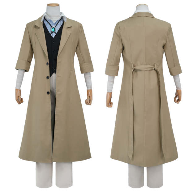 HOLOUN Bungo Anime Dazai Osamu Cosplay Costume Wig Oversized Lining Coat Elastic Pants Vest Shirt Pendant Latest Version