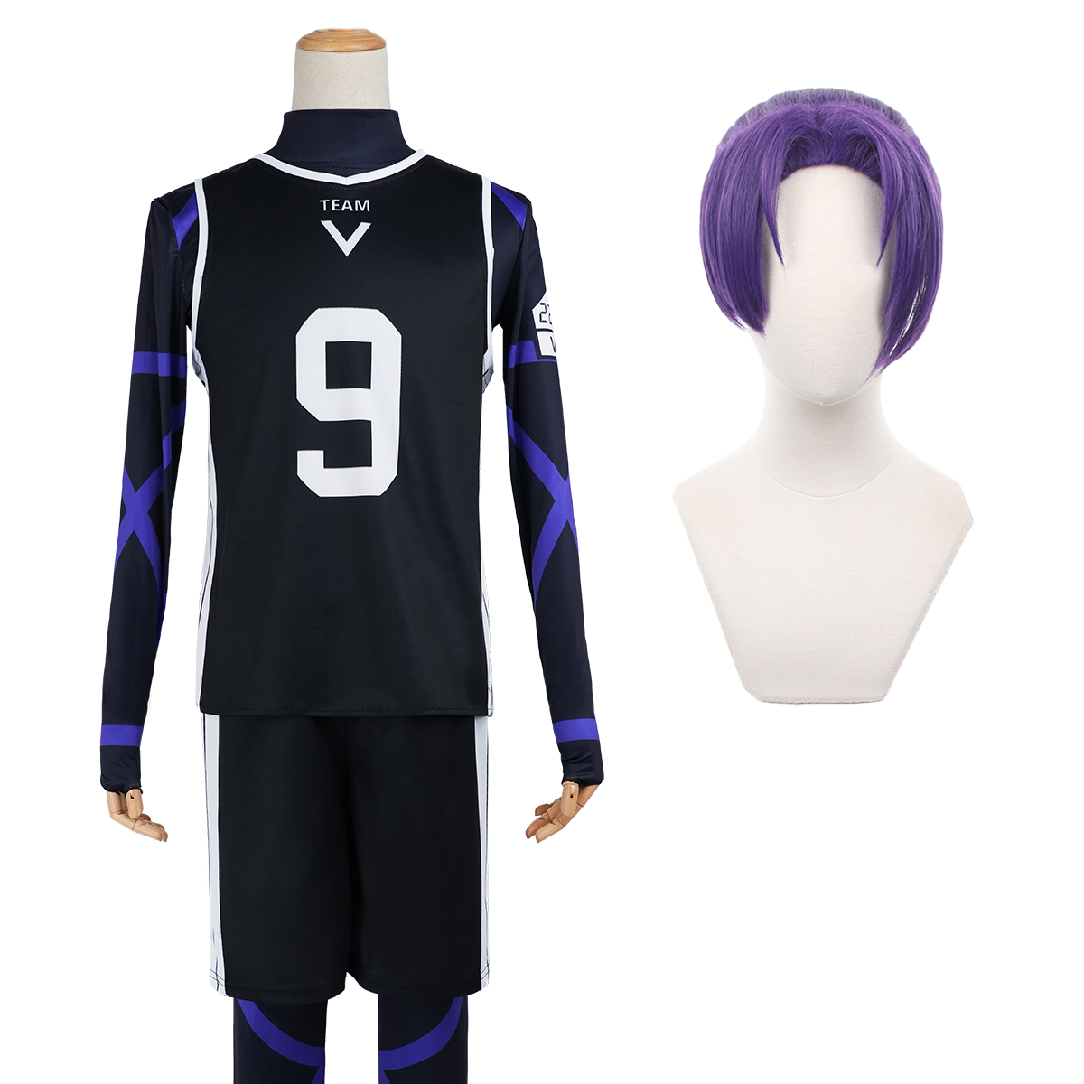 HOLOUN Anime Reo Cosplay Costume Wig Jersey No.9 Black T-shirt Football Soccer Training Uniform Halloween Christmas