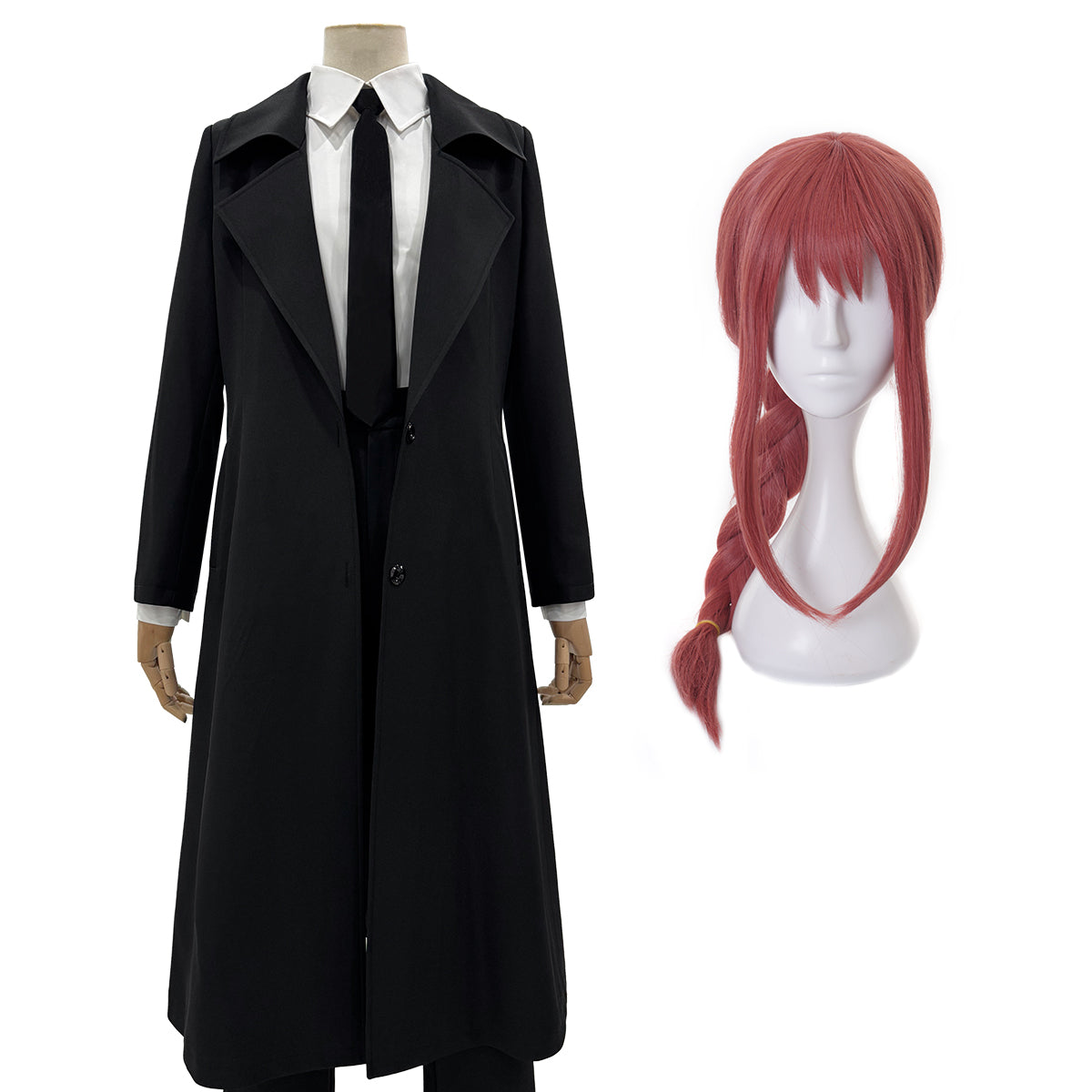HOLOUN Chainsaw Anime Makima Cosplay Costume Wig White Shirt Black Coat Pant Tie Halloween Christmas Convention Daily Wear