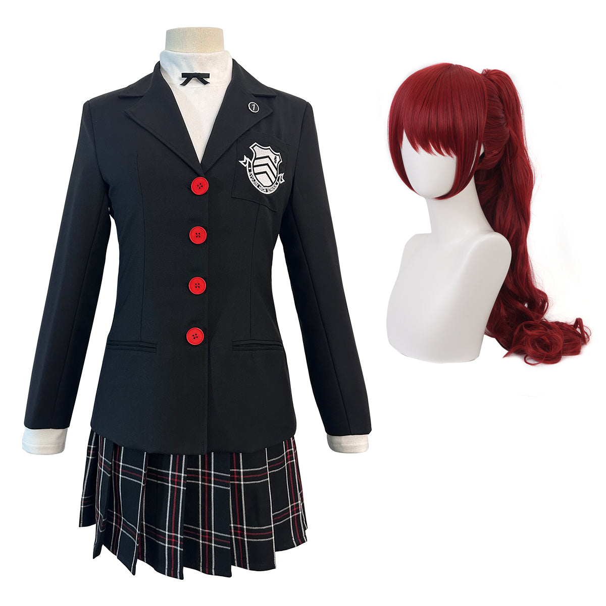 HOLOUN P5 Game Kasumi Yoshizawa Cosplay Costume Wig School Uniform Embroidery School Badge Suit Plaid JK Skirt Shirt Rose Net