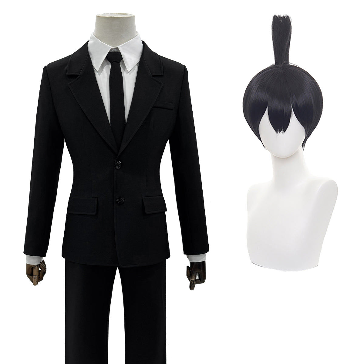 HOLOUN Chainsaw Anime Denji Hayakawa Aki Cosplay Costume Wig Halloween Christmas Convention Black Suit Shirt Pant Tie Daily