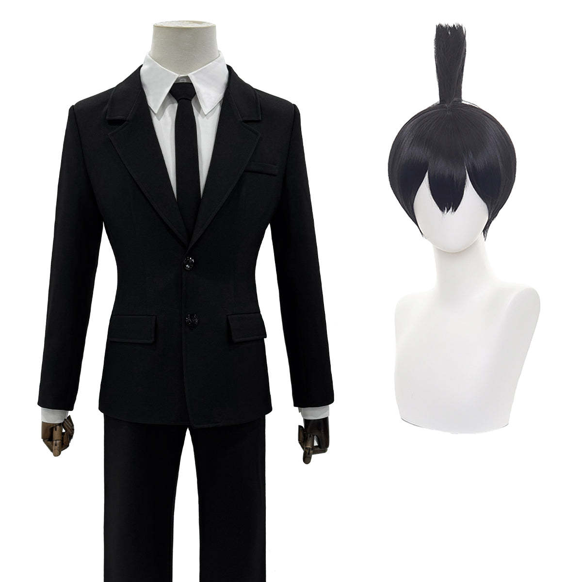 HOLOUN Chainsaw Anime Denji Hayakawa Aki Cosplay Costume Wig Halloween Christmas Convention Black Suit Shirt Pant Tie Daily
