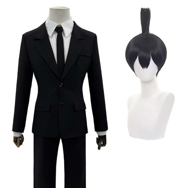 HOLOUN Chainsaw Anime Denji Hayakawa Aki Cosplay Costume Wig Halloween Christmas Convention Black Suit Shirt Pant Tie Daily