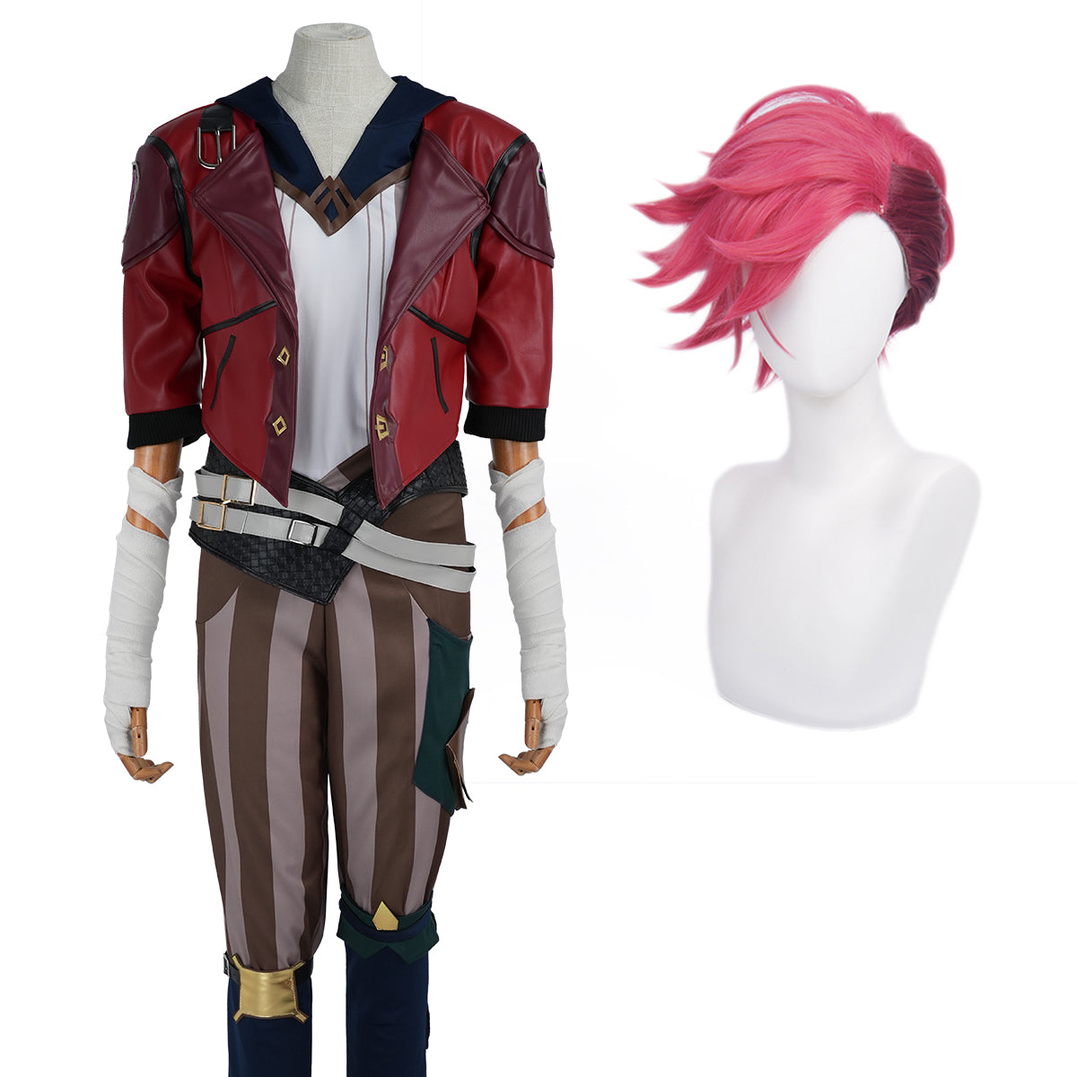 HOLOUN LOL Game Vi The Piltover Enforce Cosplay Costume Wig Faux Leather Jacket  Halloween Christmas Convention Pants Vest
