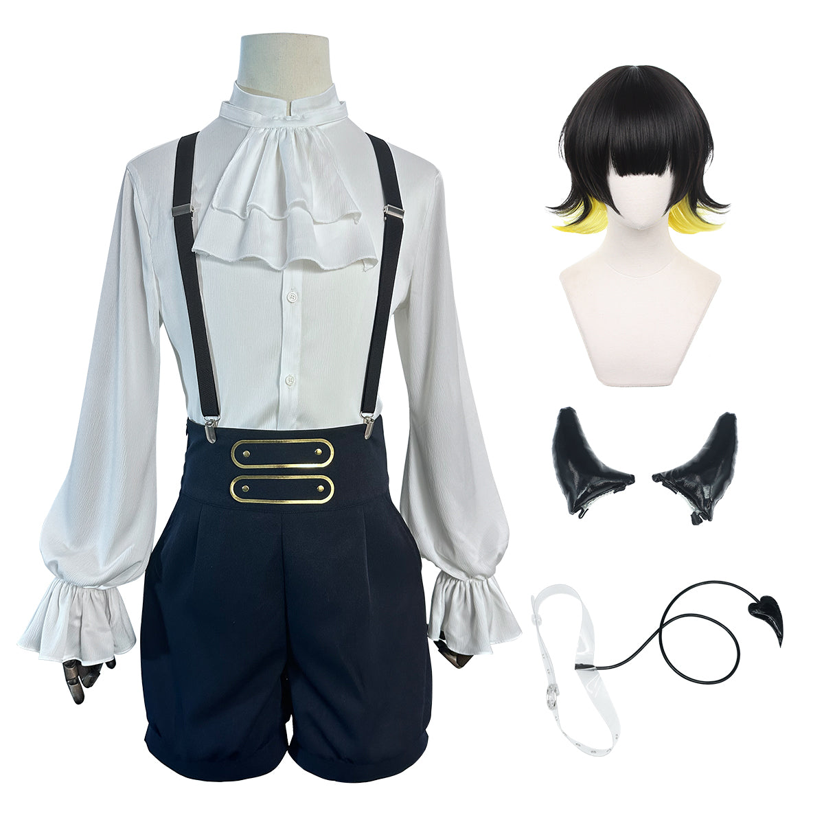 HOLOUN Anime Bachira Cosplay Costume Wig Angels and Demons Evil Horn Tail Shirts Shorts Rose Net
