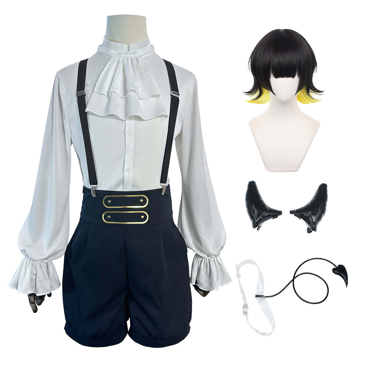 HOLOUN Anime Bachira Cosplay Costume Wig Angels and Demons Evil Horn Tail Shirts Shorts Rose Net