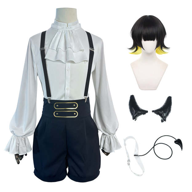 HOLOUN Anime Bachira Cosplay Costume Wig Angels and Demons Evil Horn Tail Shirts Shorts Rose Net