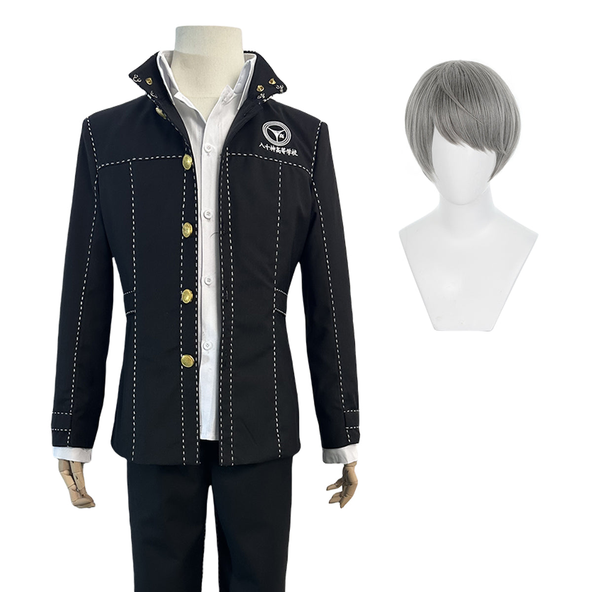 HOLOUN P4 Game Yu Narukami Cosplay Costume Wig School Uniform Embroidery Plaid Collar Suit Pants White Shirt Daily Wear Halloween
