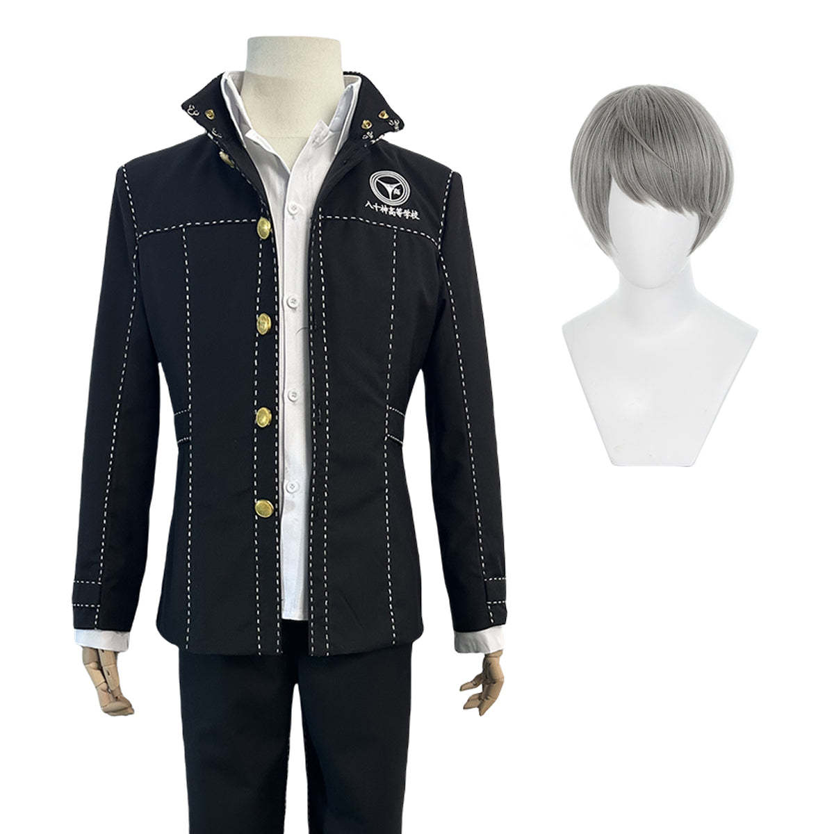 HOLOUN P4 Game Yu Narukami Cosplay Costume Wig School Uniform Embroidery Plaid Collar Suit Pants White Shirt Daily Wear Halloween