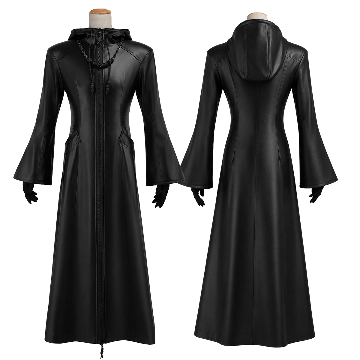 Pre-sale HOLOUN KH Game Organization Cosplay Costume Black Hooded Leather Coat Necklace Gloves Convention Halloween Christmas