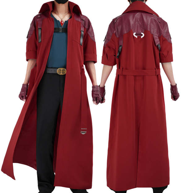 HOLOUN Devil Game Dante Cosplay Costume Faux Leather Carnival Coat T-shirt Pants Belt Gloves Necklace Cos Convention Unisex
