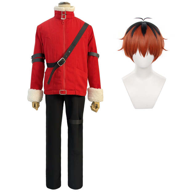 HOLOUN Frieren Beyond Journey's End Anime Stark Cosplay Costume Wig Red Winter Jacket Black Pants Halloween Christmas Convention