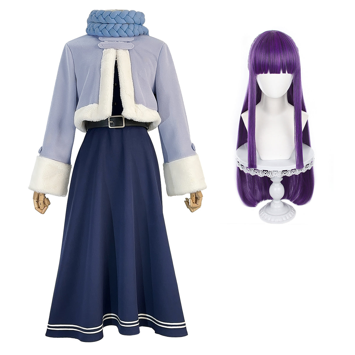HOLOUN Frieren Beyond Journey's End Anime Fern Cosplay Costume Wig Winter Cape Dress Braid Scarf Halloween Christmas Convention