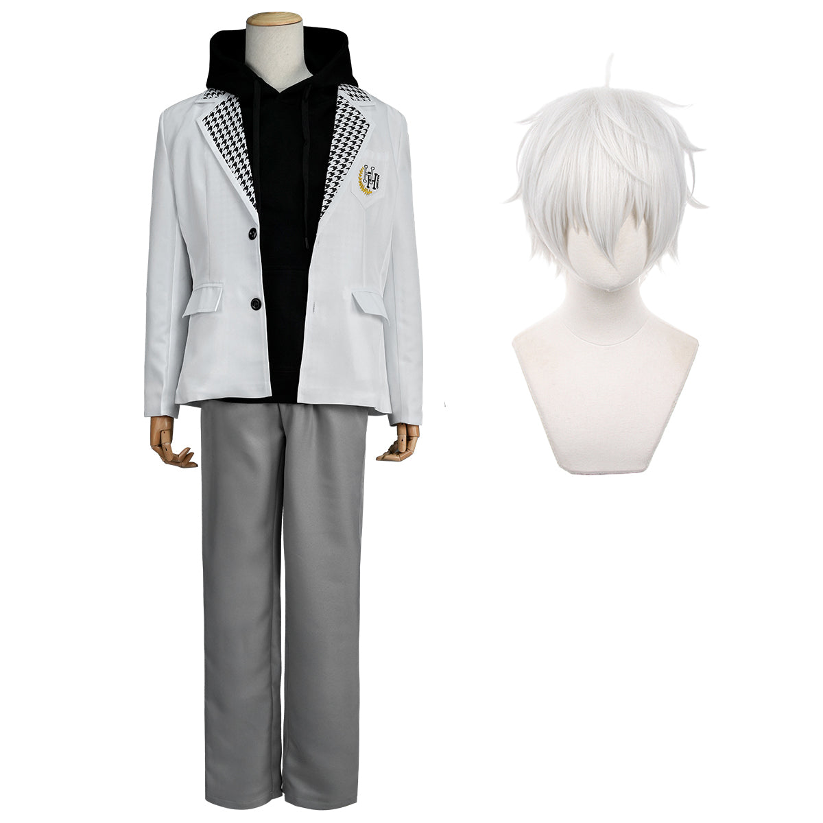 HOLOUN Anime Nagi Cosplay Costume Wig Black Hoodie DK School Uniform Embroidery Suit Pants Rose Net Synthetic Fibers