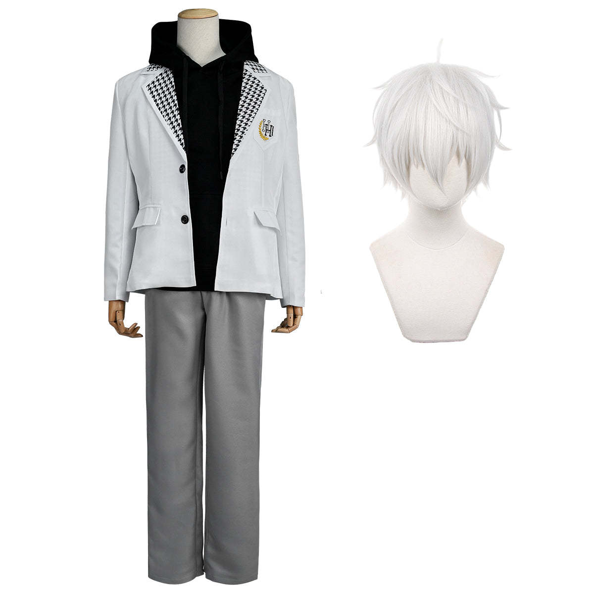 HOLOUN Anime Nagi Cosplay Costume Wig Black Hoodie DK School Uniform Embroidery Suit Pants Rose Net Synthetic Fibers