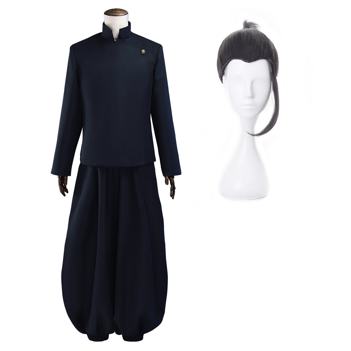 HOLOUN Jujutsu JJK Manga Anime Suguru Geto Cosplay Costume Wig Dark Blue Jacket Pants Uniform Rose Net Synthetic Fiber Halloween