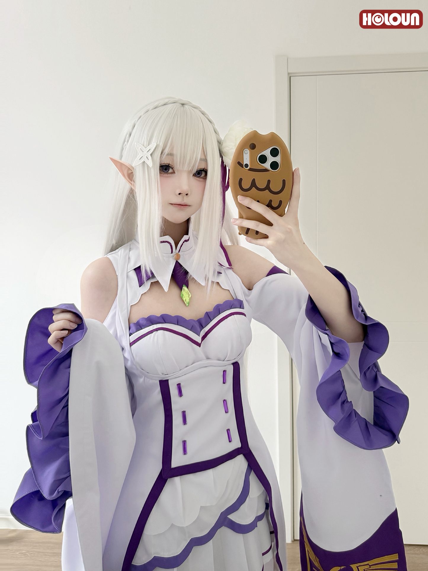 HOLOUN Emilia Cosplay Costume Wig Zero Anime Embroidery Clothes Skirt Convention Halloween Christmas Party