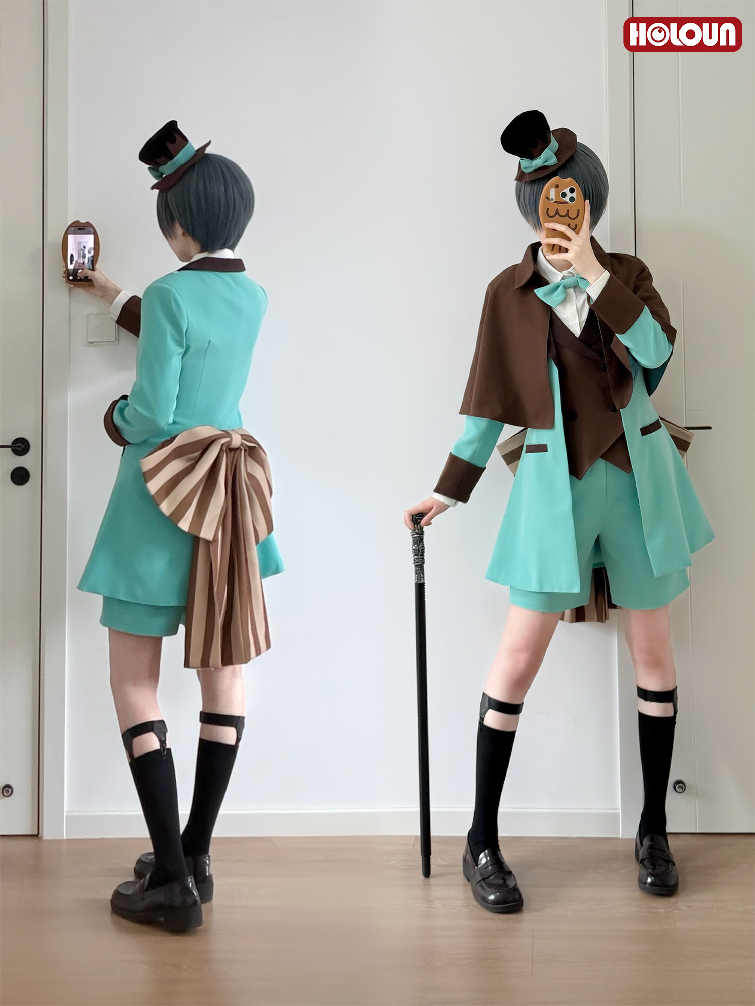 HOLOUN Anime Ciel Phantomhive Mint Chocolate Valentine Cosplay Costume Coat Shawl Short Hat Bow Convention Halloween Outfit