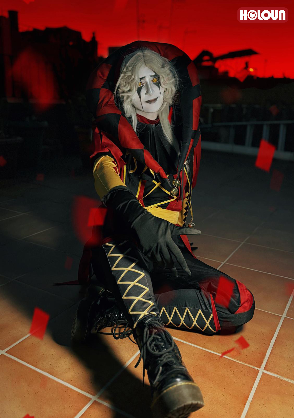 HOLOUN The Freak Circus Anime Pierrot Cosplay Costume Coat Top Pants Belt Clown Collar Clown Hat Convention Halloween Christmas