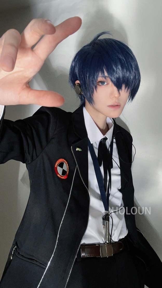 HOLOUN Game P3 Makoto Yuki Cosplay Costume Wig Gekkoukan High School Uniform Embroidery Suit Pants Shirt Daily Wearing Gift
