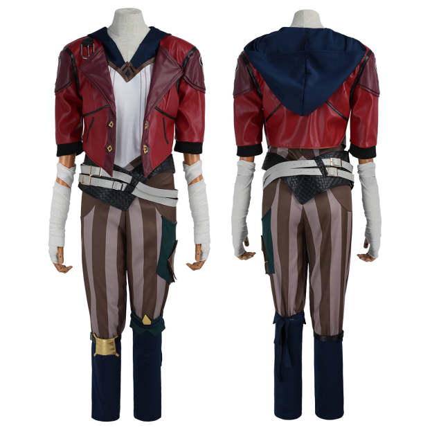 HOLOUN LOL Game Vi The Piltover Enforce Cosplay Costume Wig Faux Leather Jacket  Halloween Christmas Convention Pants Vest