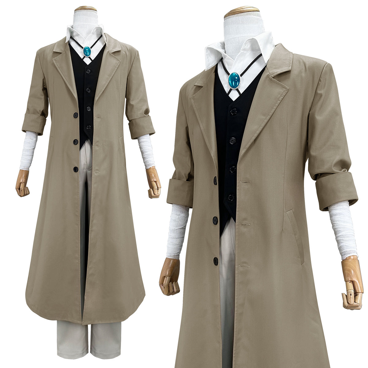 HOLOUN Bungo Anime Dazai Osamu Cosplay Costume Wig Oversized Lining Coat Elastic Pants Vest Shirt Pendant Verson 1