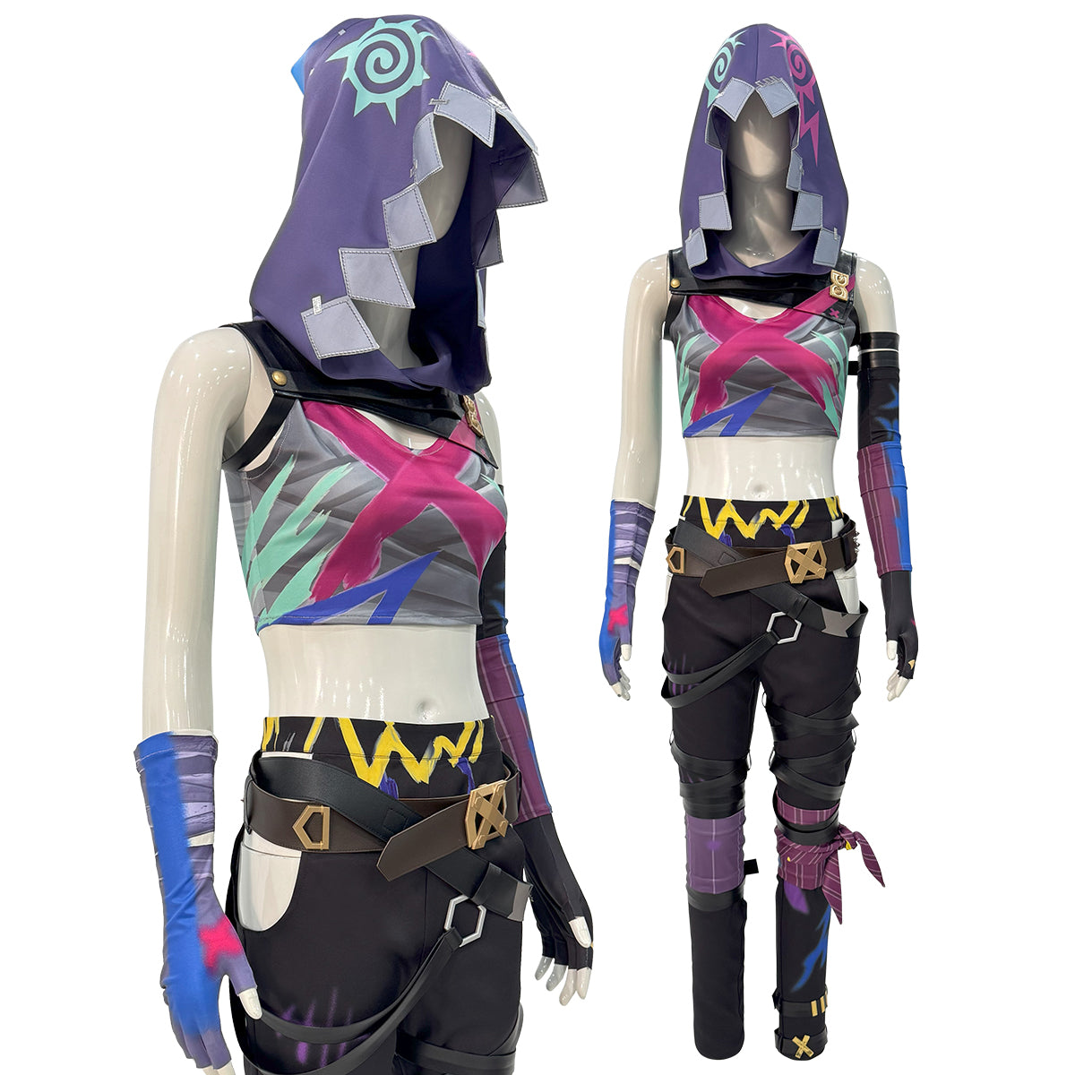HOLOUN LOL Game Jinx Cosplay Costume Wig Scrawl Vest Pants Hat Qutfit Halloween Christmas Gift Cos Convention