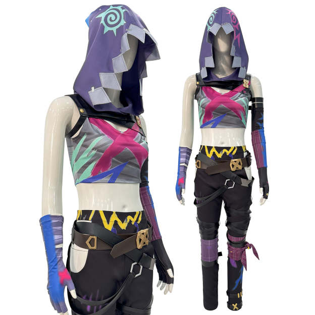 HOLOUN LOL Game Jinx Cosplay Costume Wig Scrawl Vest Pants Hat Qutfit Halloween Christmas Gift Cos Convention