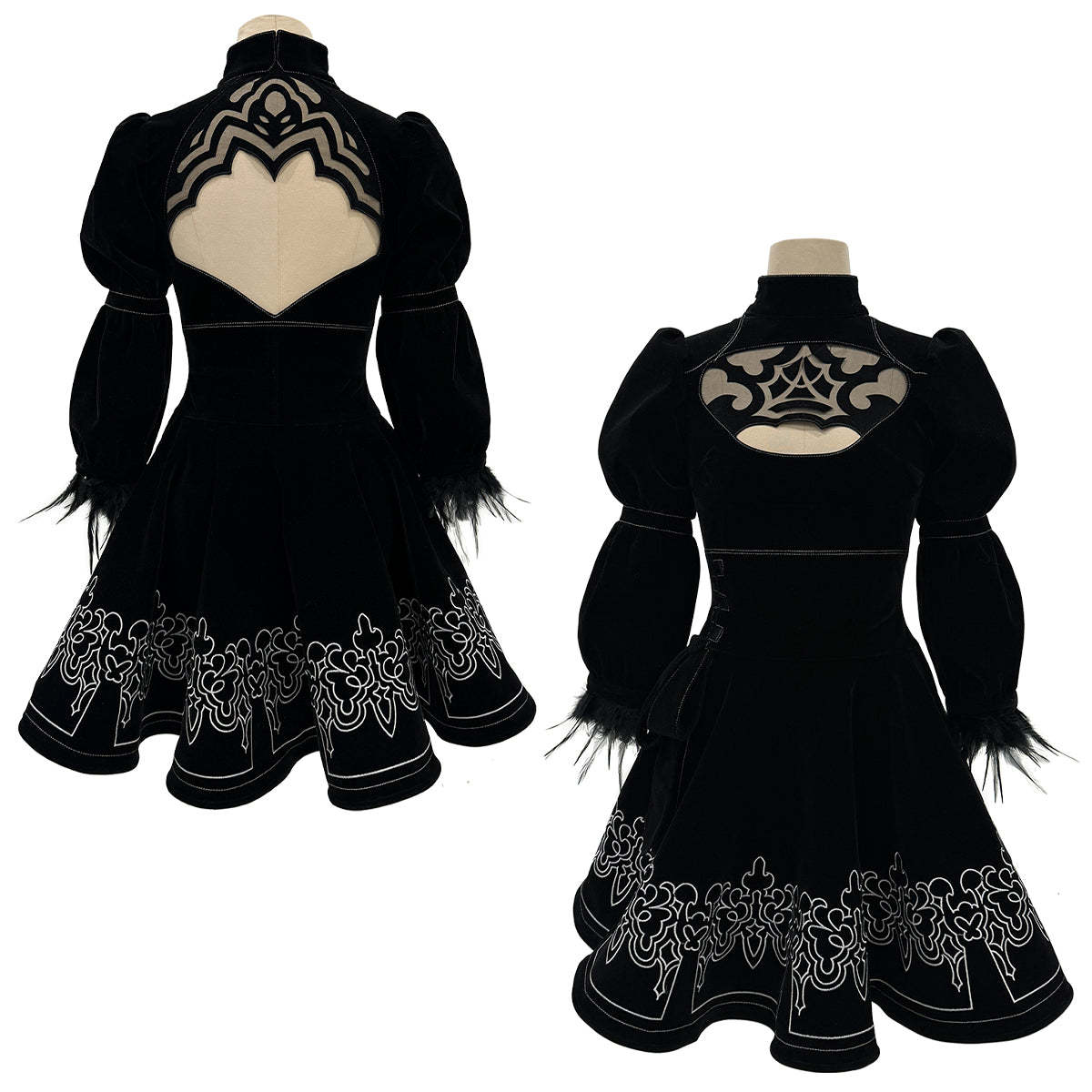HOLOUN 2B Game Cosplay Costume Embroidery Dress Convention Halloween Christmas Eye Mask Gloves Stockings Hairband