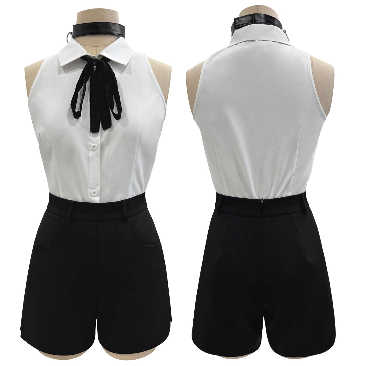 HOLOUN Chainsaw Anime Reze Cosplay Costume Wig White Shirt Black Shorts Choker Tie Halloween Christmas Convention Rose Net