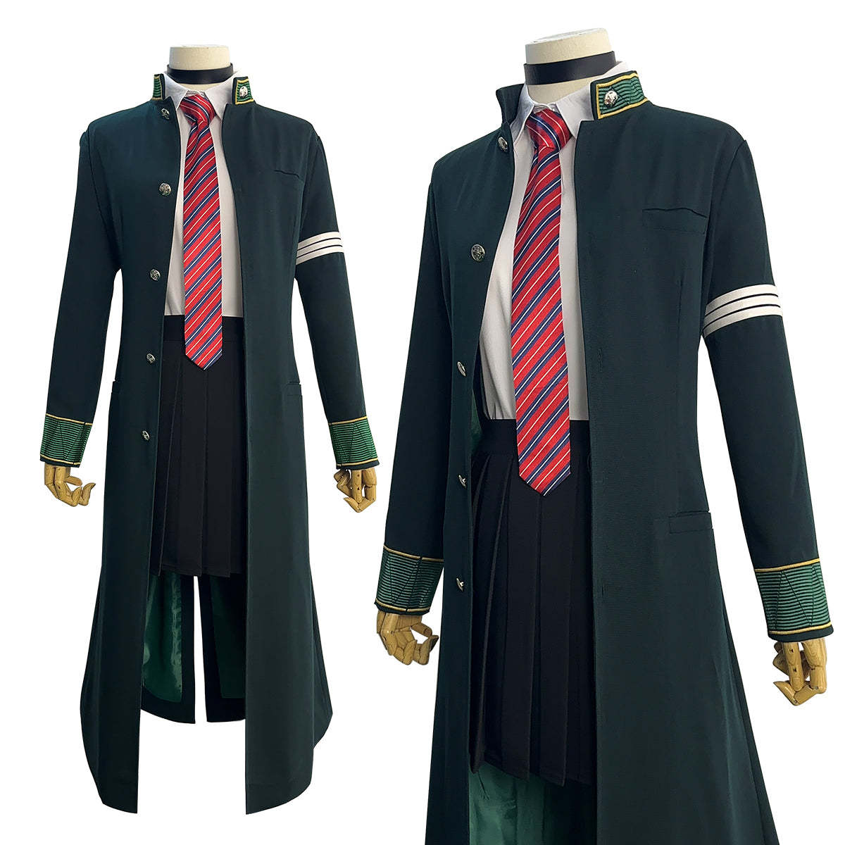 HOLOUN Wind Breaker Anime Tasuku Tsubakino Cosplay Costume Green Long Trench Coat Uniform Skirt White Shirt Choker Tie Bow-knot
