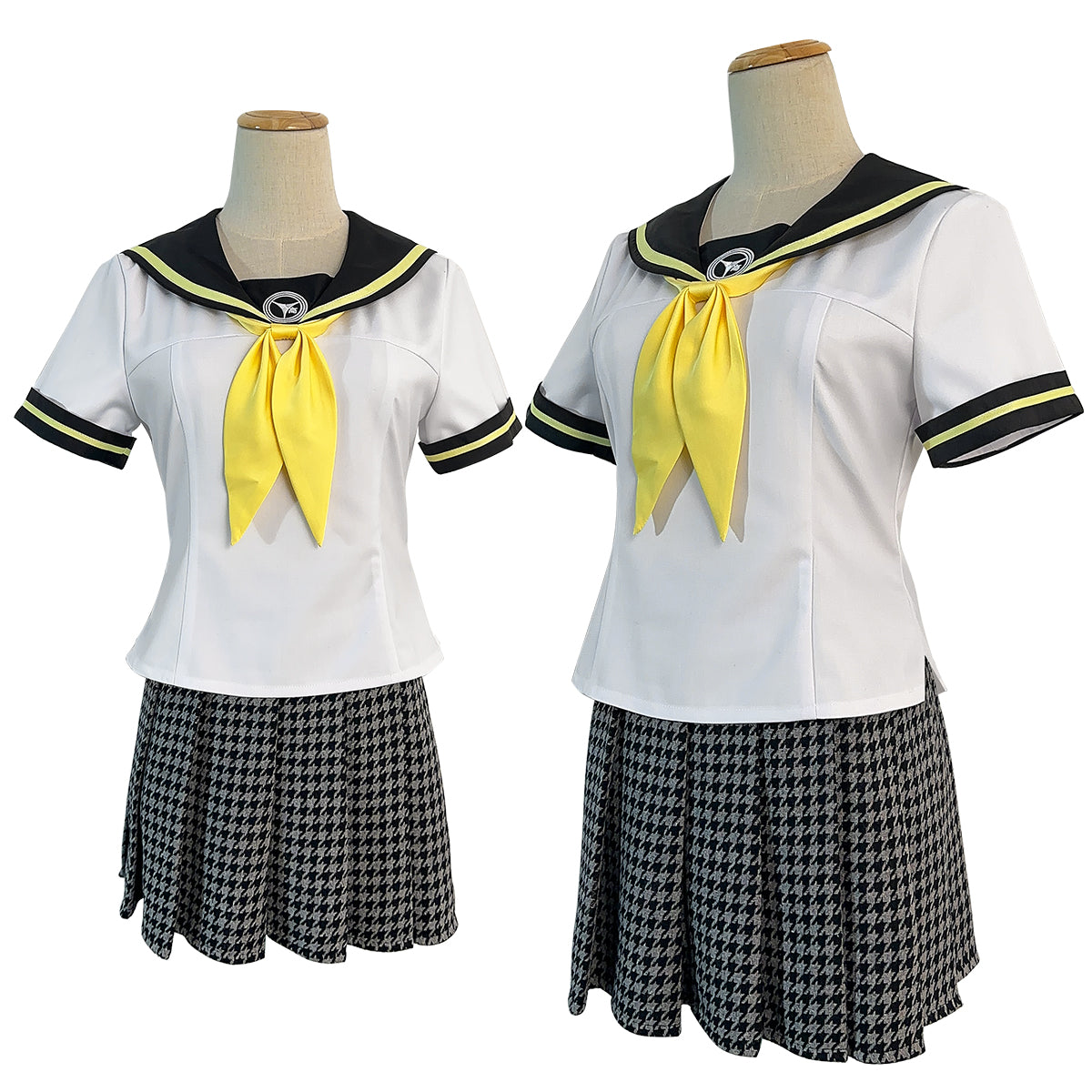 HOLOUN P4 Game Kujikawa Rise Cosplay Costume Embroidery School Badge Plaid Pattern Skirt Summer Version Sailor Top Bow-knot