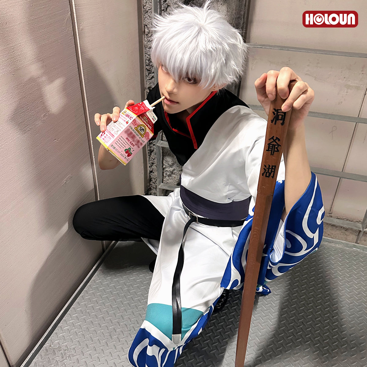 HOLOUN Anime Sakata Gintoki Cosplay Costume Wig Kimono Top Pants Cos Convention Halloween Christmas Gift